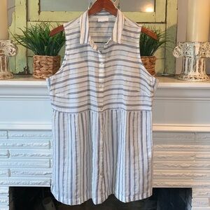 J. Jill Blue & White Striped Sleeveless Cotton Button Down Tunic Size M Summer